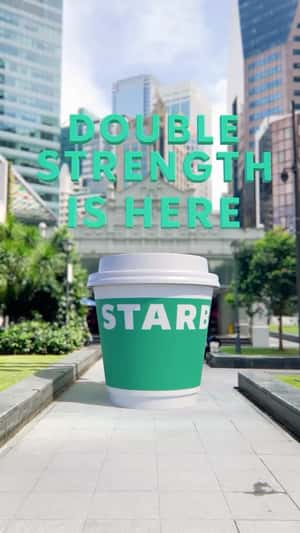 Coffee Cup Emerges on Path in a fake-out-of-home ad of Starbucks