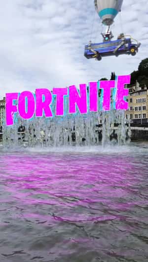 Bus Carried by Hot Air Balloon in a fake-out-of-home ad of Fortnite