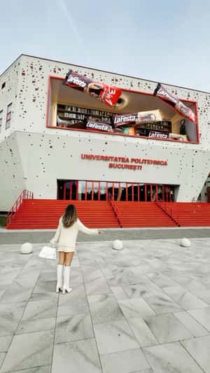Coffee Packets Float at School Building in a fake-out-of-home ad of La Festa