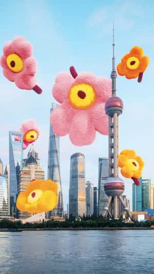 Plush Flowers Spotted in the City in a fake-out-of-home ad of Marimekko