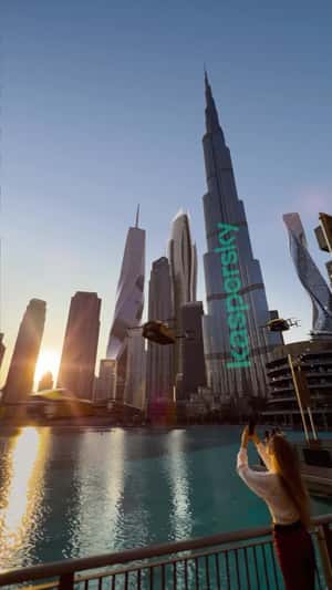 Skyscrapers Twirling in Dubai in a fake-out-of-home ad of Kaspersky