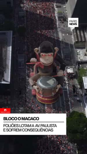 Monkey Drumming on Street Festival in a fake-out-of-home ad of Paris Filmes