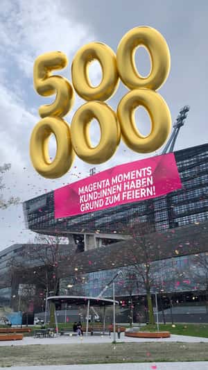 Number Balloons Emerge at Building in a fake-out-of-home ad of Magenta