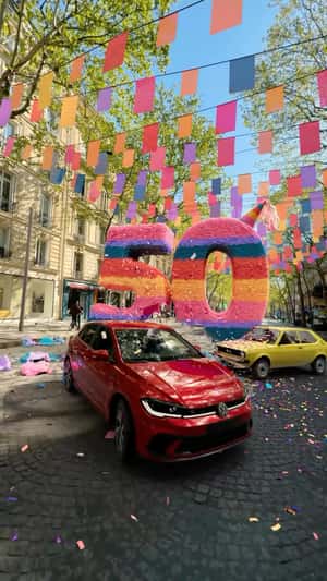 Car Crashes to Number Piñata in a fake-out-of-home ad of Volkswagen