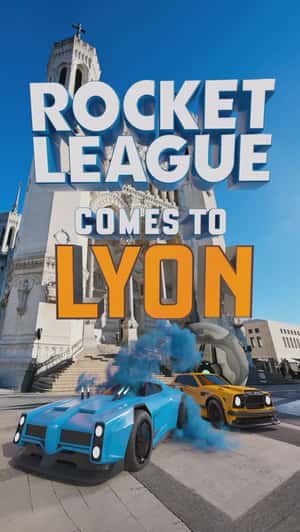 Sports Cars Chasing Ball on Street in a fake-out-of-home ad of Rocket League