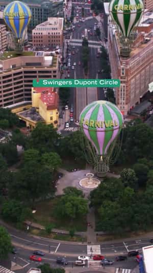 Carnival Hot Air Balloon Lands on Circle in a fake-out-of-home ad of Swingers