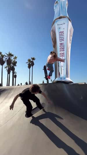 Skater Tumbles Down Brow Gel on Skate Park in a fake-out-of-home ad of Benefit