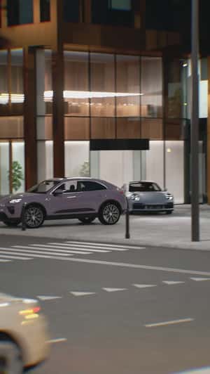 Cars Drifting on Building in a fake-out-of-home ad of Porsche