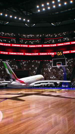 Airplane Shooting Basketball in a fake-out-of-home ad of Emirates