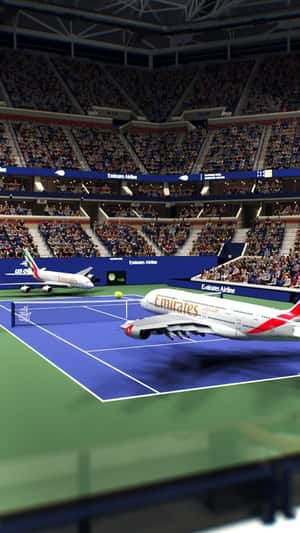 Airplanes Playing Tennis in a fake-out-of-home ad of Emirates