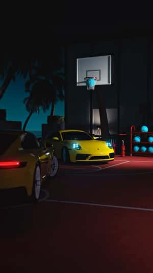 Cars Dribbling and Shooting Basketball in a fake-out-of-home ad of Porsche