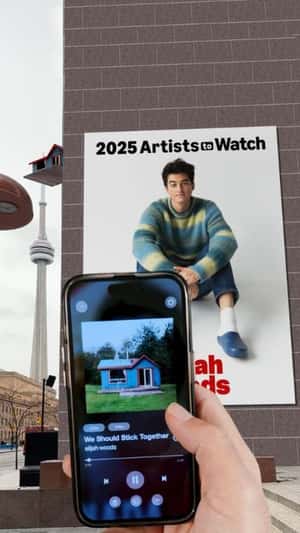 House Flying Above Skyscrapers in a fake-out-of-home ad of Amazon Music