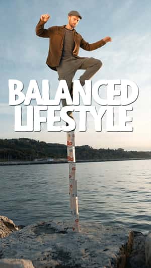 Man Balancing on Piled Oat Drinks in a fake-out-of-home ad of The Bridge Bio