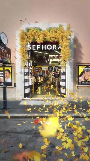 Trail of Flowers Enter Inside Beauty Store in a fake-out-of-home ad of Sephora