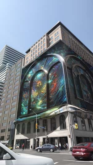 Stained Glass Façade Revealed at Hotel in a fake-out-of-home ad of Zedd
