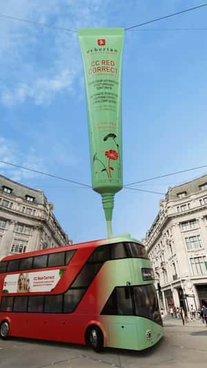 Cream Colors Double-decker Bus in a fake-out-of-home ad of Erborian