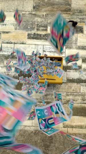 Trail of Flying Post Stamps in a fake-out-of-home ad of La Poste