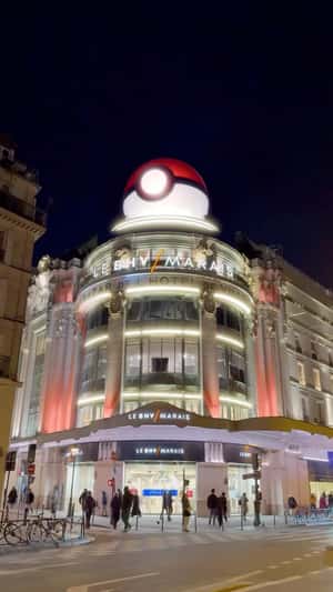 Dome Transformed Into Poke Ball in a fake-out-of-home ad of BHV