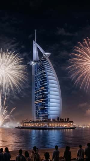 Eid Fireworks Near Burj Al Arab in a fake-out-of-home ad of Dubai Media Office