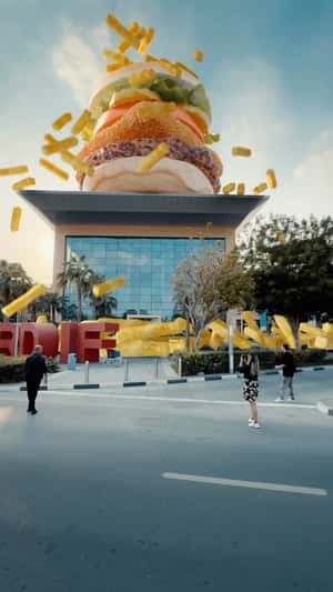 Burger Lands on Top of Mall in a fake-out-of-home ad of Roadster