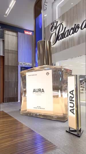Hair Perfume Bottle Descends at Mall in a fake-out-of-home ad of Aura