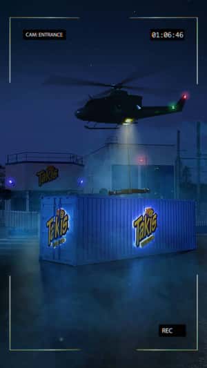 Helicopter Pulls Container Box in a fake-out-of-home ad of Takis