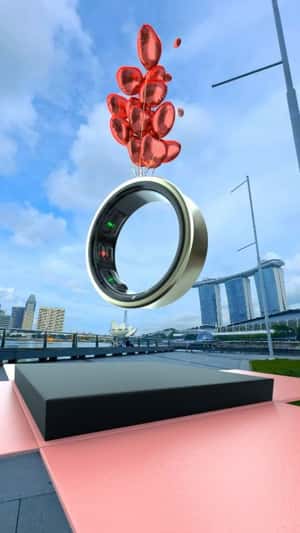 Gift Box Reveals Smart Ring on Balloons in a fake-out-of-home ad of Samsung