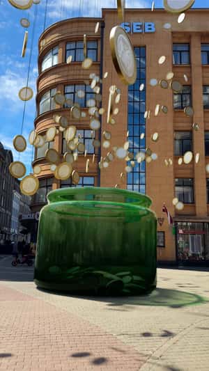 Coins on Thread Drop on Jar in a fake-out-of-home ad of SEB