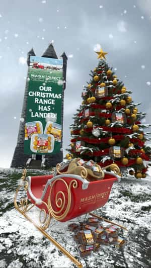 Santa Sleigh Filled with Food Box in a fake-out-of-home ad of Mash Direct