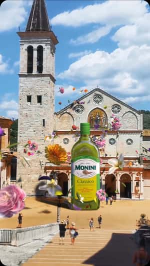 Flowers Bloom on Oil Bottle in a fake-out-of-home ad of Olio Monini