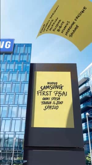 Sticky Notes Peel Off From Refrigerator in a fake-out-of-home ad of Samsung