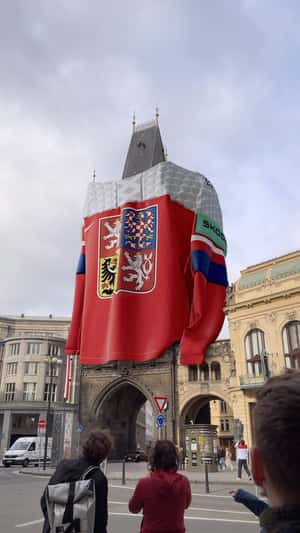 Giant Hockey Jersey at Prašná brána in fake-out-of-home ad of Škoda Auto
