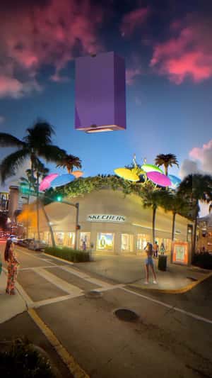 Man Wearing Shoes Emerge From Shoebox in a fake-out-of-home ad of Skechers