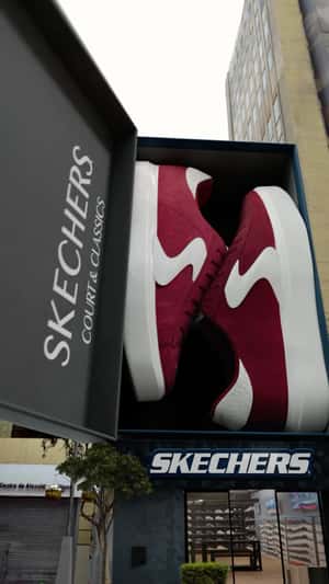 Shoebox Drops on Store Reveals Shoes in a fake-out-of-home ad of Skechers
