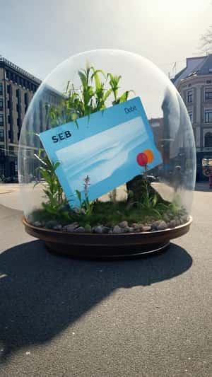 Debit Card Inside Terrarium on Street in a fake-out-of-home ad of SEB