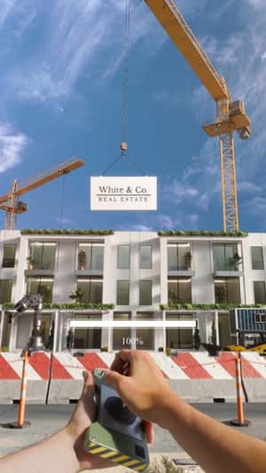 Building Made of Tetris Blocks in a fake-out-of-home ad of White & Co. Real Estate