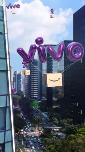Logo Balloons Carry Delivery Box in a fake-out-of-home ad of Vivo