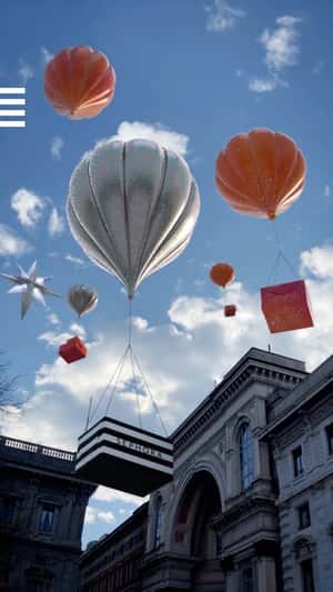 Ornament Hot Air Balloon Carries Gift Box in a fake-out-of-home ad of Sephora