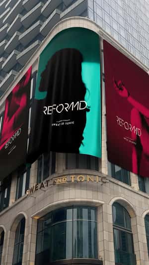 Brand Banners Waves on Fitness Center in a fake-out-of-home ad of Reformd