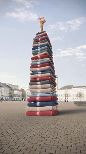 Stacked Folded Towels at the Square in a fake-out-of-home ad of HEMA