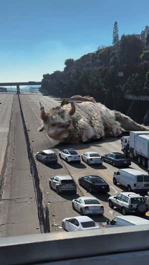 Bison Sleeps on the Highway in a fake-out-of-home ad of Netflix