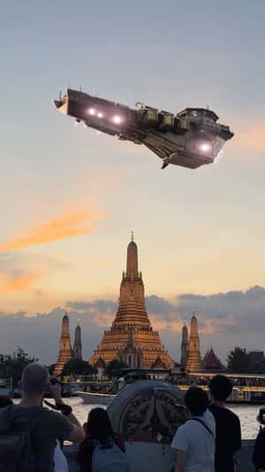 Spaceship Spotted in Different Cities in a fake-out-of-home ad of Rebel Moon