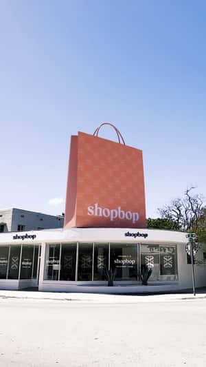 Pink Helicopter Carries Shopping Bag in a fake-out-of-home ad of Shopbop