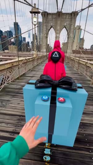 Player Falls From the Bridge in a fake-out-of-home ad of Squid Game