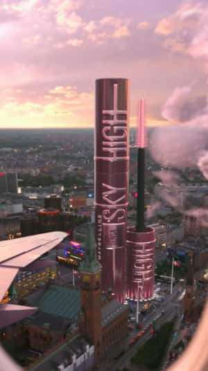 Giant Maybelline Sky High Mascara in Copenhagen in fake-out-of-home ad of Maybelline New York