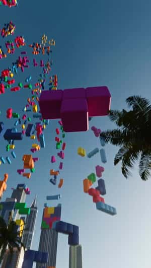 Tetris Blocks Forming The Frame in a fake-out-of-home ad of Redbull