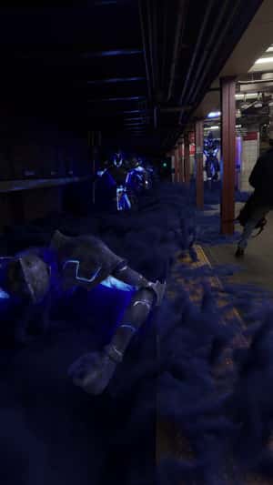 Blue Smoke Spreading on Subway in a fake-out-of-home ad of Solo Leveling