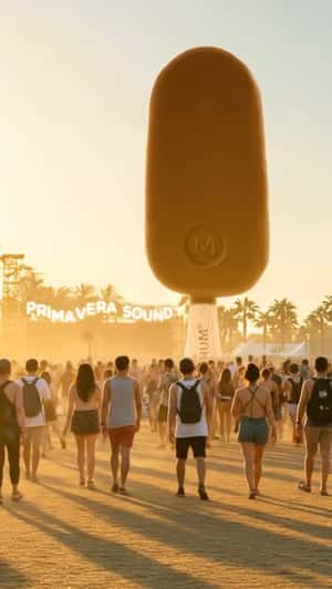 Ice Cream Stands on Music Festival Grounds in a fake-out-of-home ad of Magnum