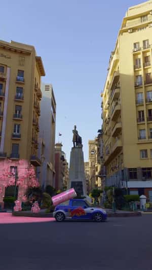 Car Turns the Square Pink in a fake-out-of-home ad of Redbull