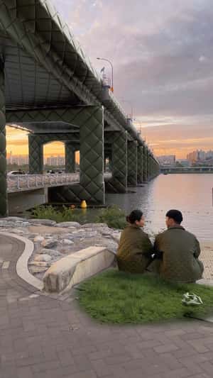 Bridge Covered with Quilted Fabric in a fake-out-of-home ad of Barbour